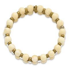 1928 Brass-Tone Stretch Bracelet with Cream Acrylic & Clear Glass Accents