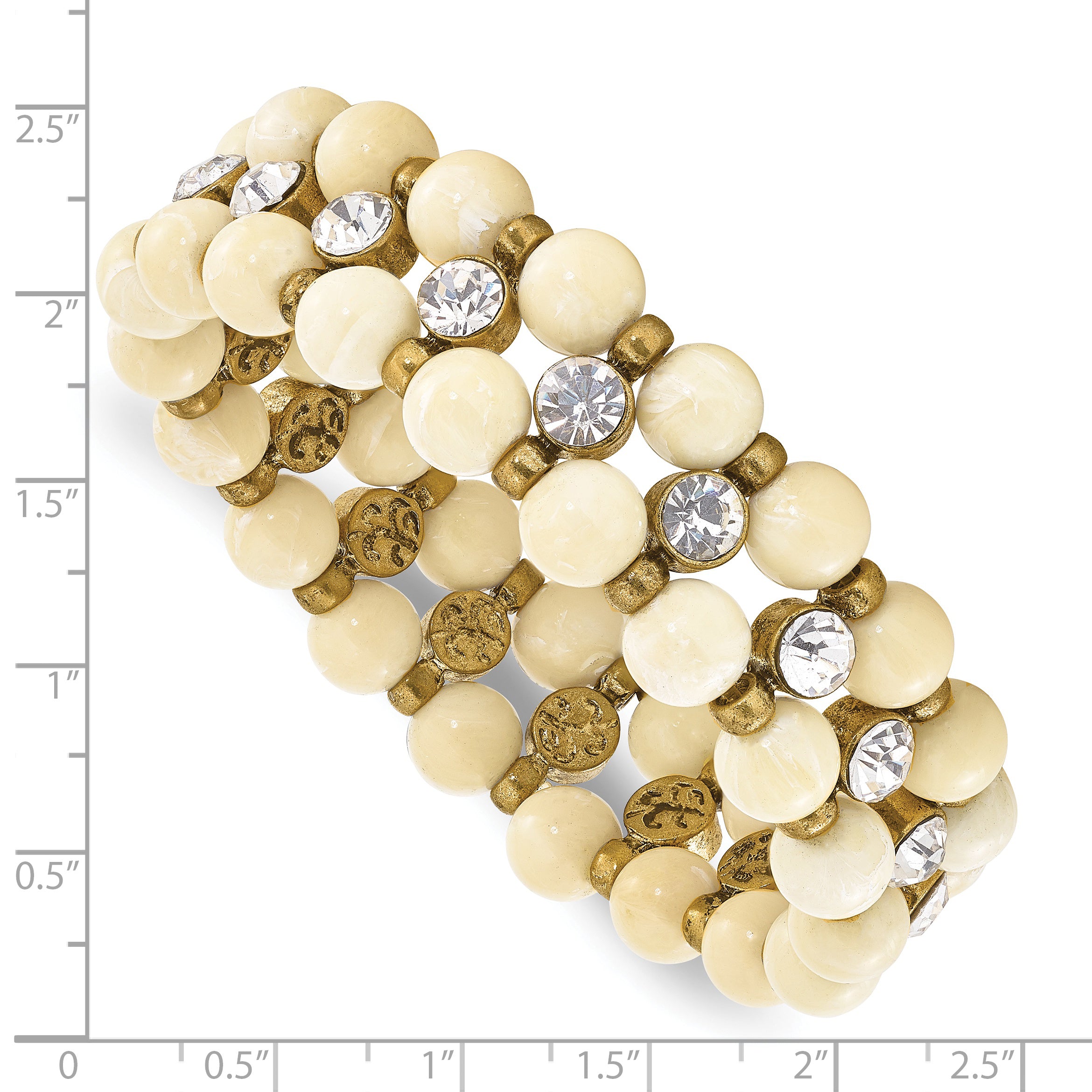 1928 Brass-Tone Stretch Bracelet with Cream Acrylic & Clear Glass Accents