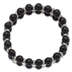 Sophia Silver-Tone Stretch Bracelet with Black Beads and Glass Stones