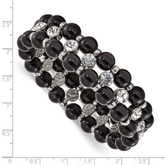 Sophia Silver-Tone Stretch Bracelet with Black Beads and Glass Stones