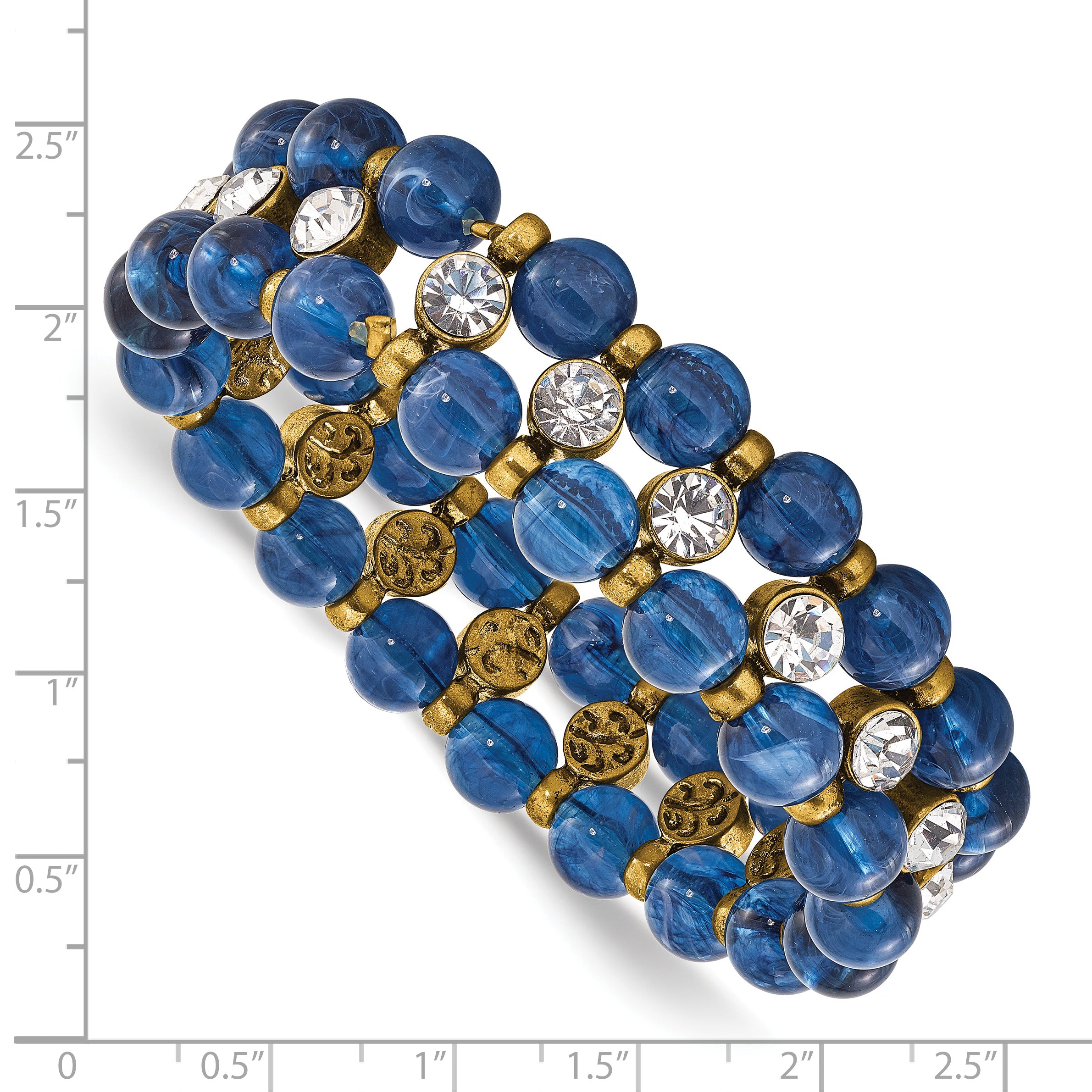 1928 Brass-tone Blue Acrylic Beads & Clear Glass Stones Stretch Bracelet