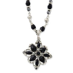 Silver-tone Clear/Black/Hematite Crystal & Acrylic Stone 16 Necklace