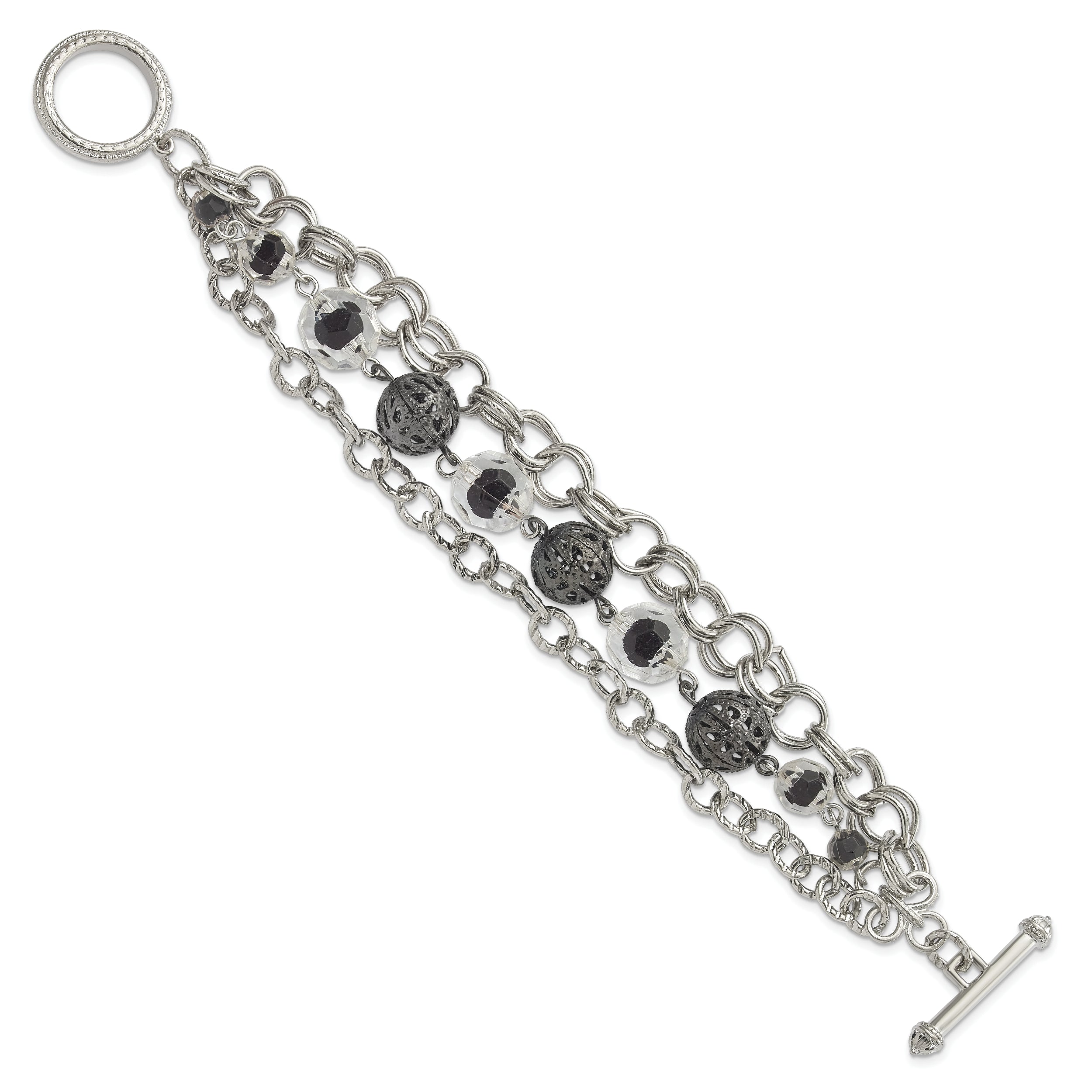 1928 Jewelry Silver-Tone Multi-Strand Black Plated Bead Bracelet