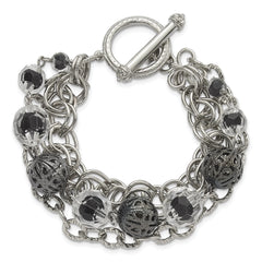 1928 Jewelry Silver-Tone Multi-Strand Black Plated Bead Bracelet
