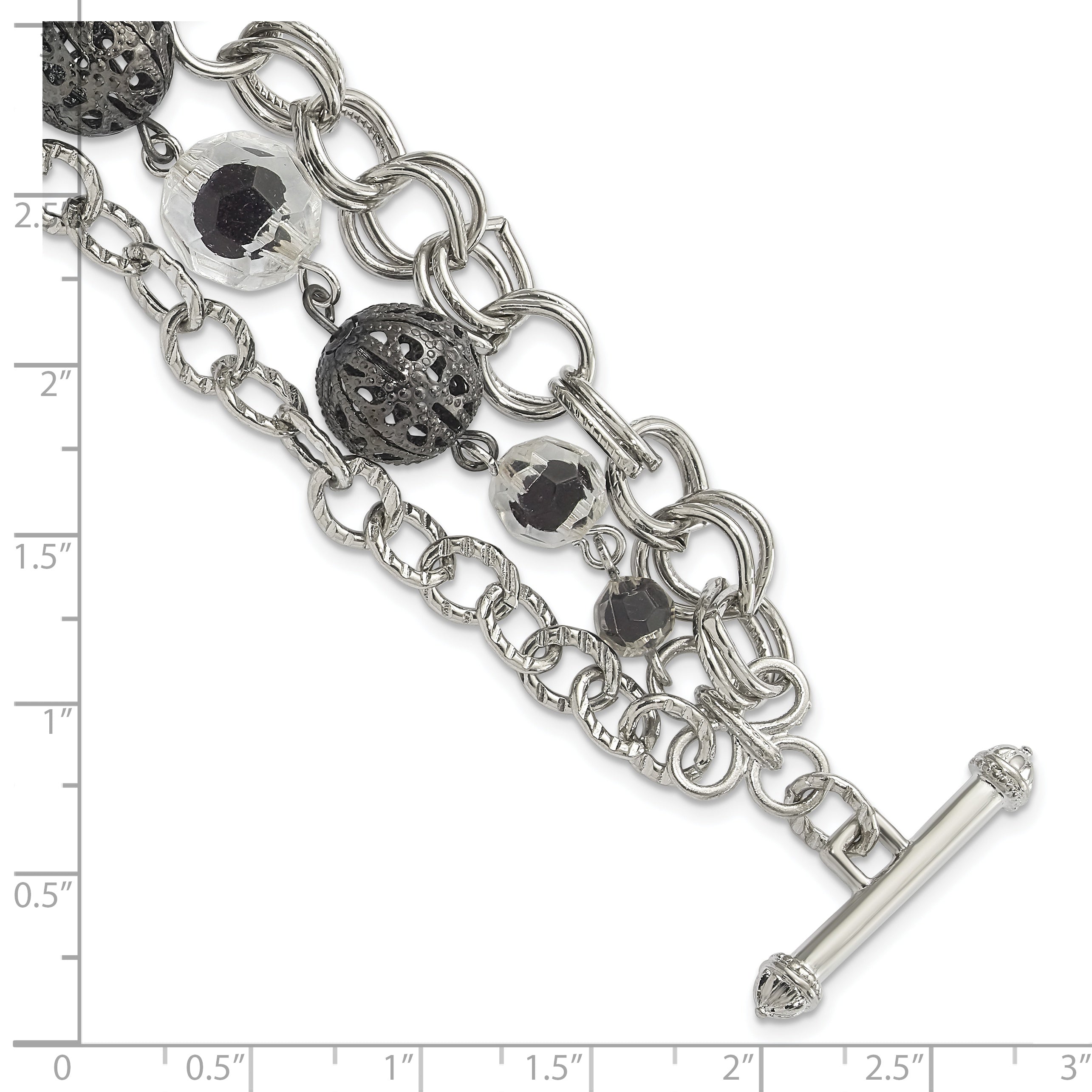 1928 Jewelry Silver-Tone Multi-Strand Black Plated Bead Bracelet