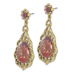 **1928 Brass-tone Filigree Purple Crystal Enamel Teardrop Dangle Earrings for Women**