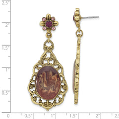 **1928 Brass-tone Filigree Purple Crystal Enamel Teardrop Dangle Earrings for Women**