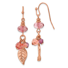 1928 Jewelry Rose-tone Leaf Pink and Purple Faceted Acrylic Beads Dangle Earrings