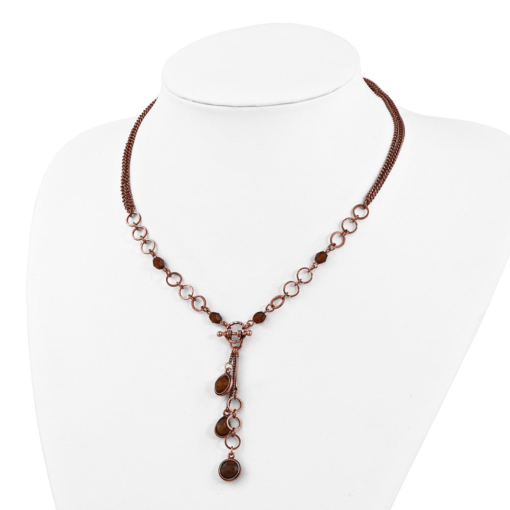 Copper-tone Brown Acrylic Beads 16in With ext Y Necklace