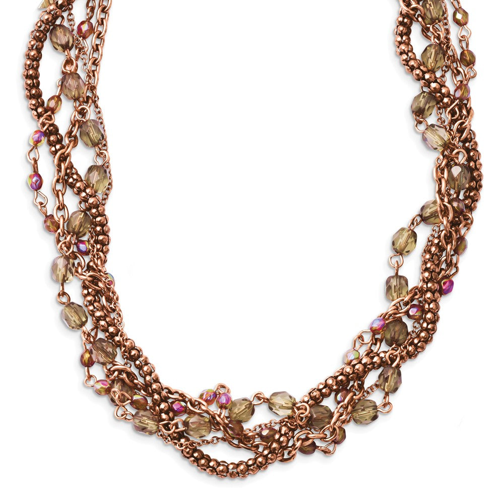 Copper-tone Multicolor Acrylic Beads 16in With ext Twisted Necklace