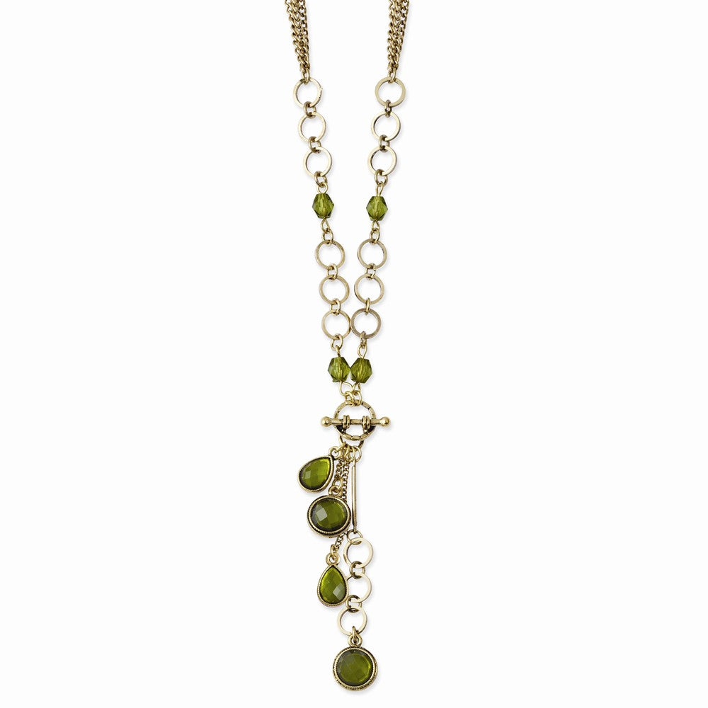 Brass-tone Green Crystal & Acrylic Beads 16in w/ext Y Necklace