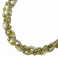 Brass-tone Green Acrylic Beads 16in w/ext Twisted Necklace
