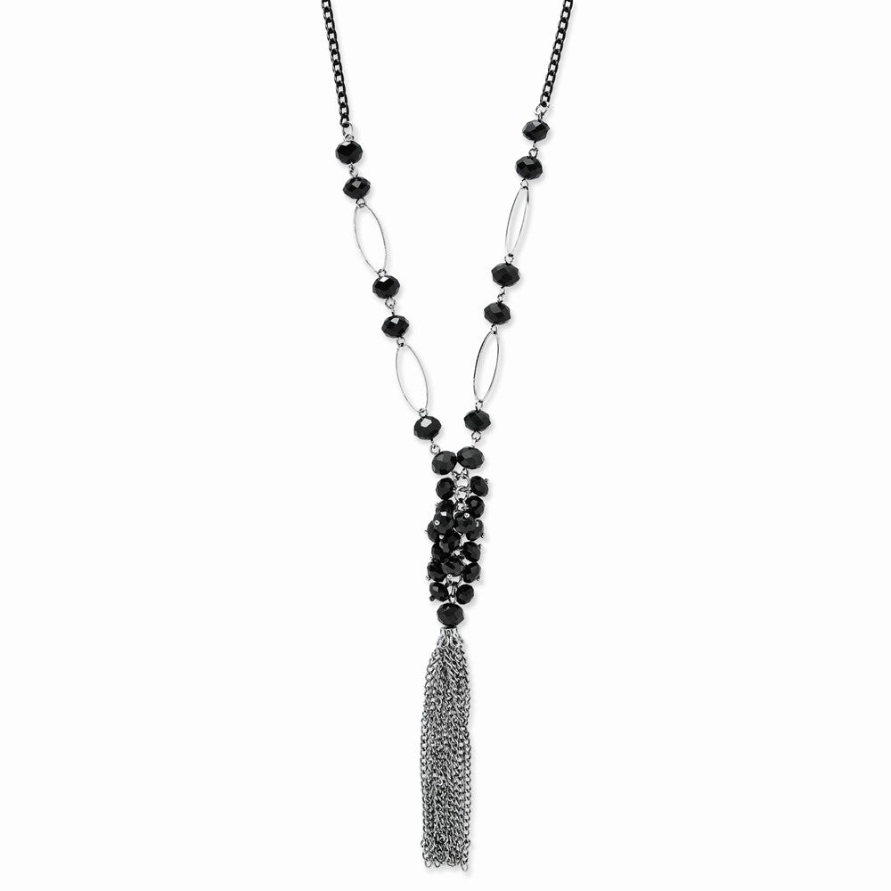 Sophia Jewelers Black Acrylic Beads Necklace with Fancy Lobster Clasp
