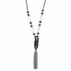 Sophia Jewelers Black Acrylic Beads Necklace with Fancy Lobster Clasp