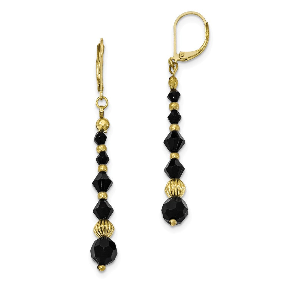 Brass-tone Black Glass & Acrylic Beads Leverback Earrings