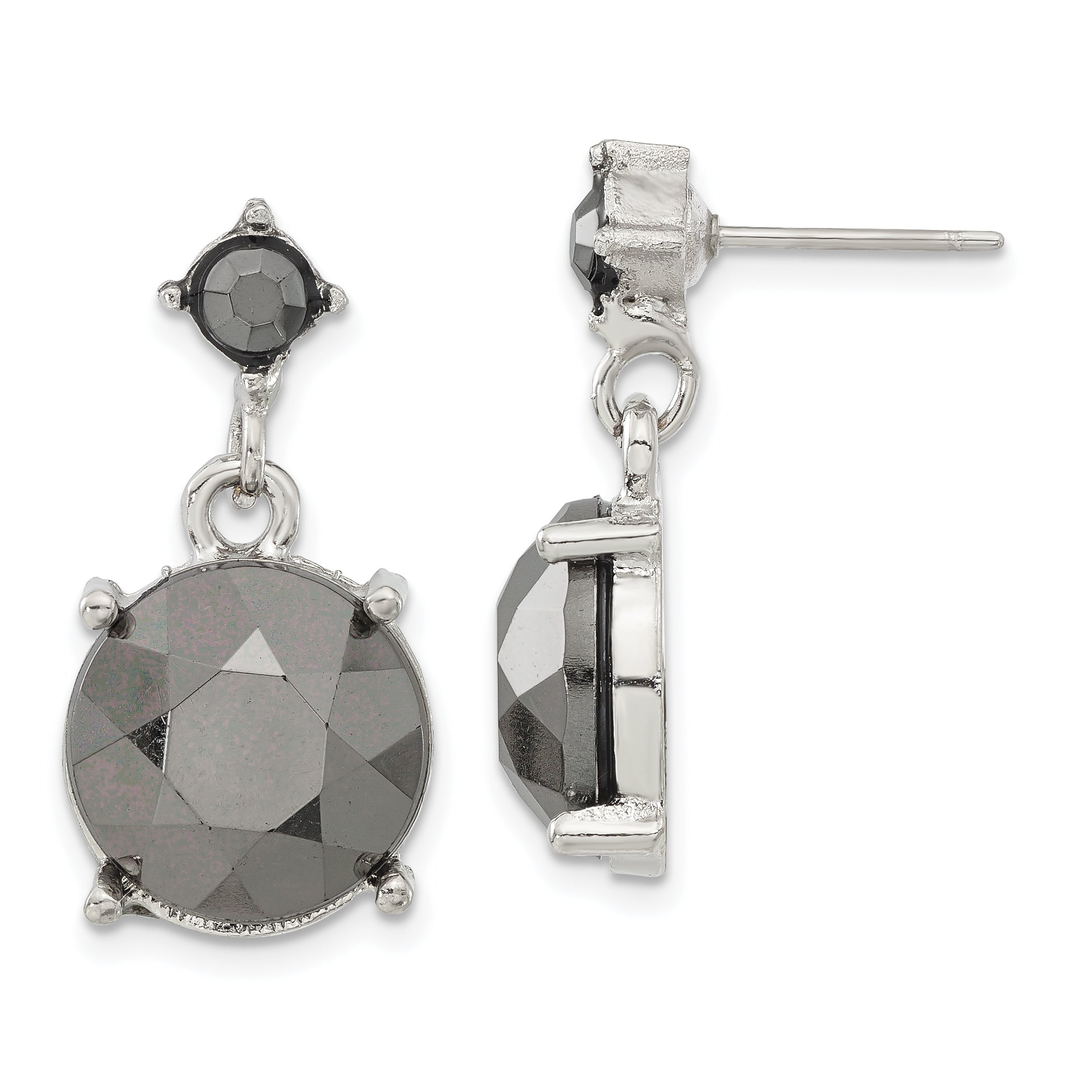 1928 Jewelry Silver-tone Hematite Acrylic Faceted Stones Dangle Post Earrings