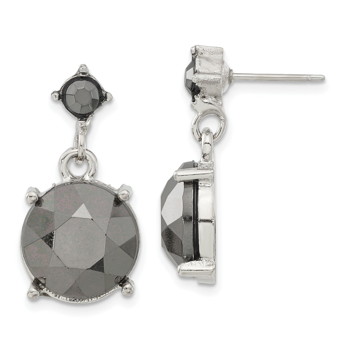 1928 Jewelry Silver-tone Hematite Acrylic Faceted Stones Dangle Post Earrings