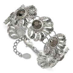 Vintage Silver-Tone Filigree Bracelet with Hematite & Jet Black Stones - 7.5