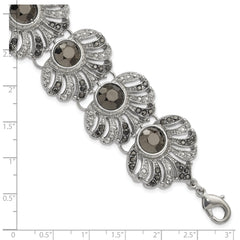 Vintage Silver-Tone Filigree Bracelet with Hematite & Jet Black Stones - 7.5