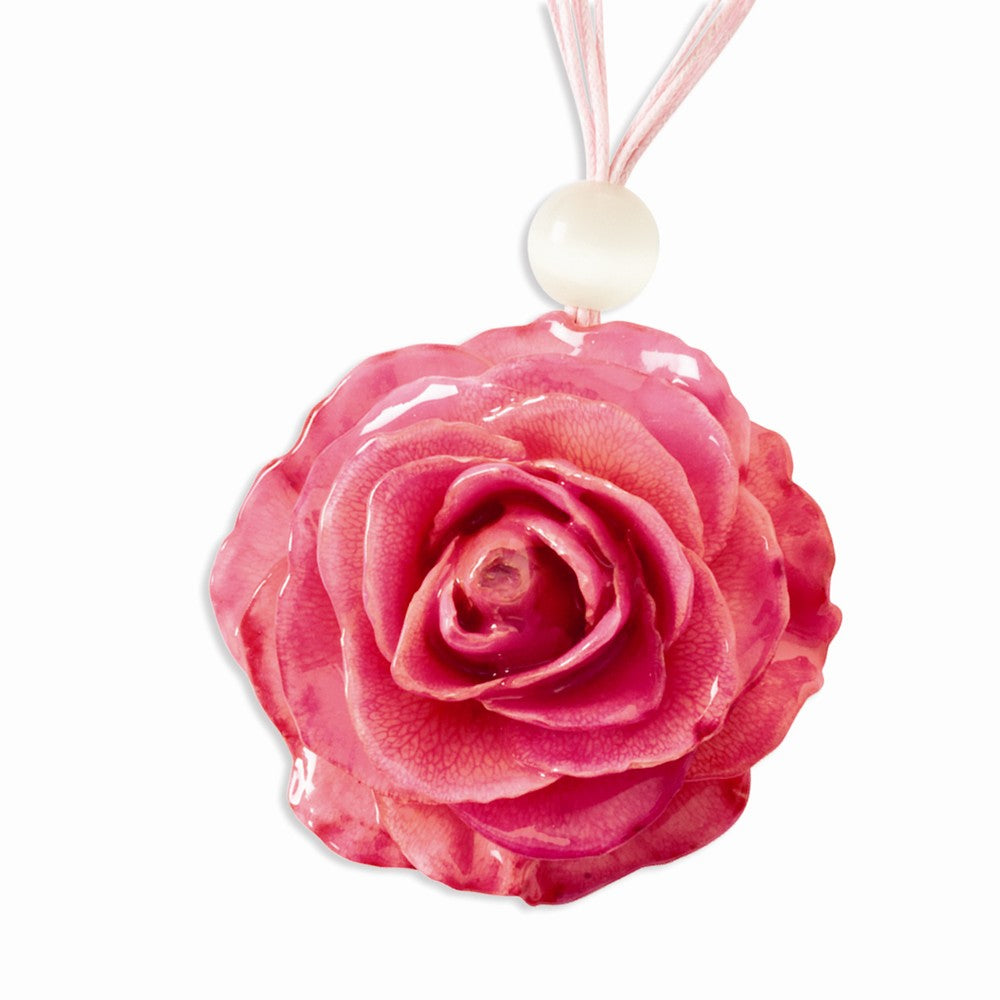 Lacquer Dipped Pink Rose w/ Pink Cotton Cord Necklace