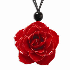 Lacquer Dipped Red Rose w/ Black Cotton Cord Necklace