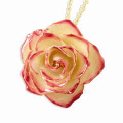 Lacquer Dipped Cream & Fuchsia Rose w/ Gold-tone Chain