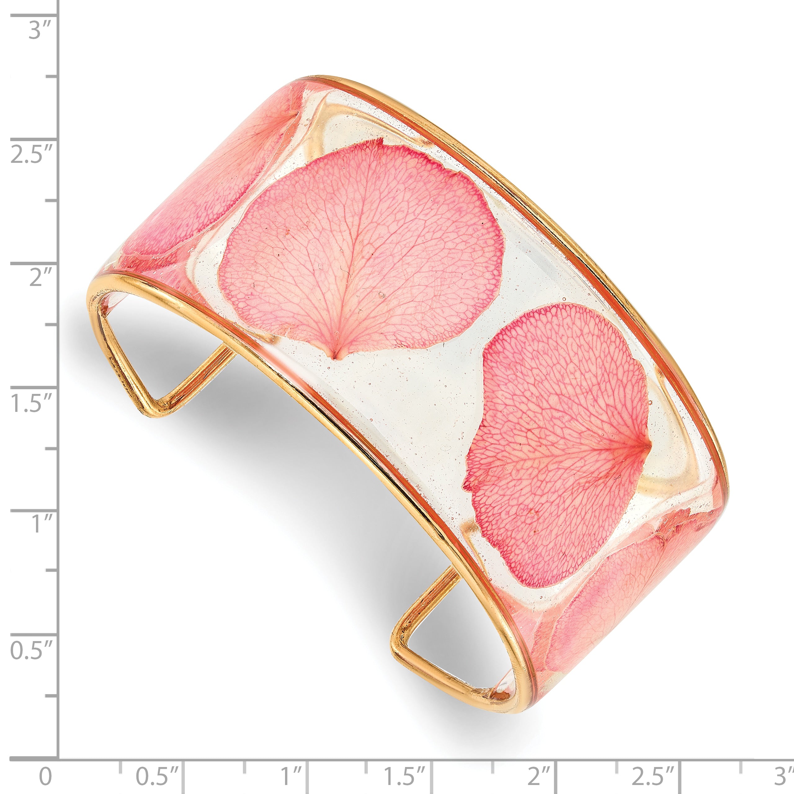 24K Gold Trim Pink Rose Petal Cuff Bracelet Gift Ready