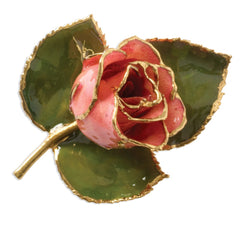 24k Gold Trim Pink Rose Brooch
