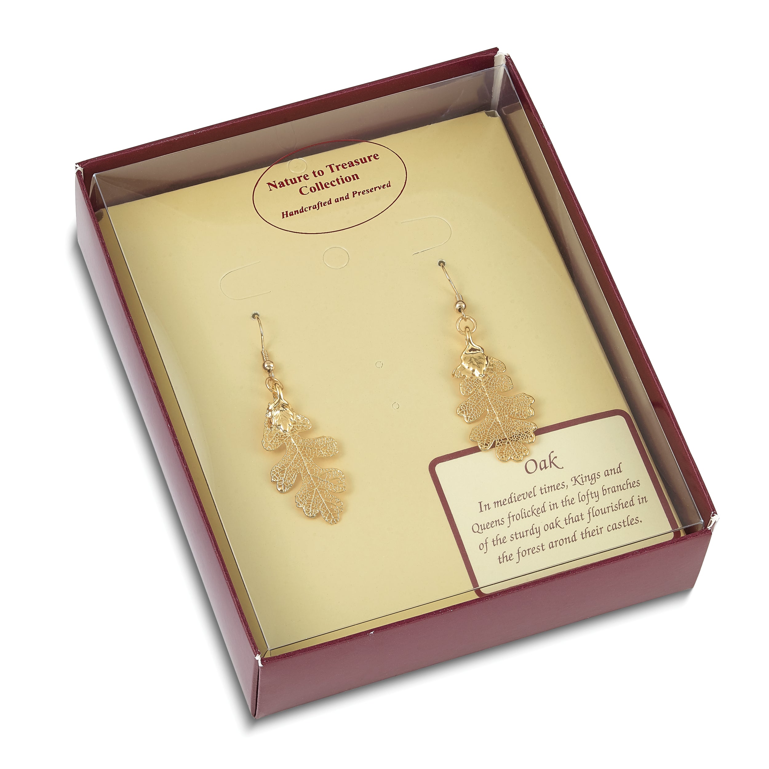 24k Gold Dipped Real Oak Leaf Gold-tone Shepherd Hook Dangle Earrings