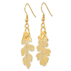 24k Gold Dipped Real Oak Leaf Gold-tone Shepherd Hook Dangle Earrings