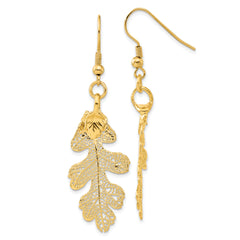 24k Gold Dipped Real Oak Leaf Gold-tone Shepherd Hook Dangle Earrings