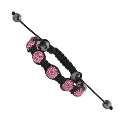 10mm 4 Hematite & 5 Pink Crystal Beads Black Cord Bracelet