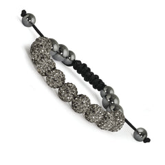 10mm Grey Crystal & Hematite Beads Black Cord Bracelet