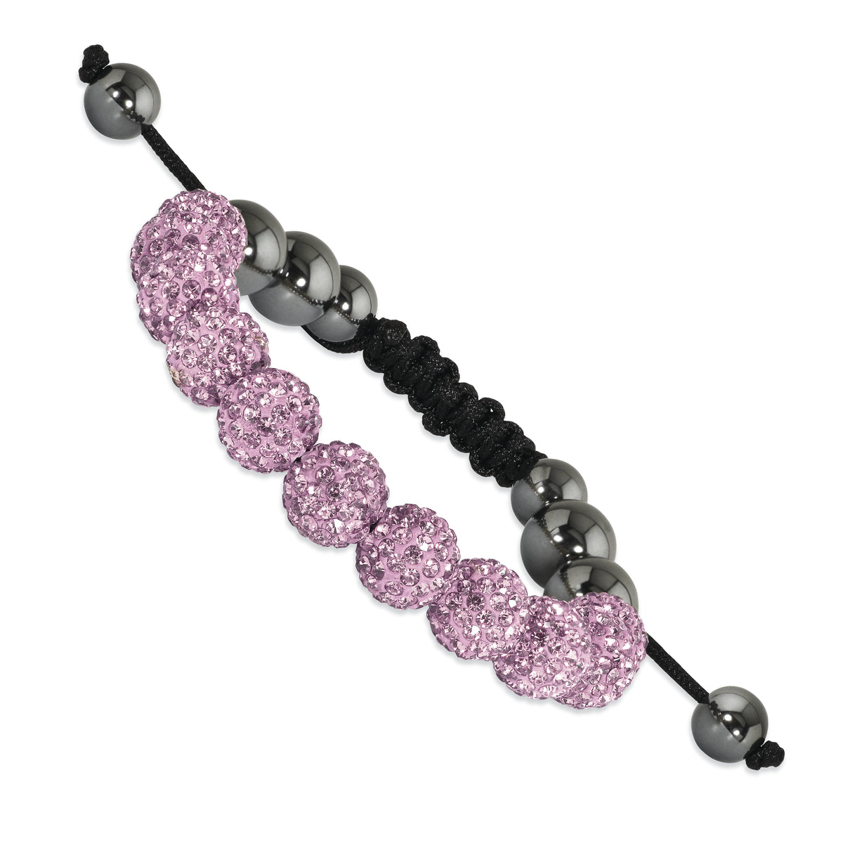 10mm Light Pink Crystal & Hematite Beads Black Cord Bracelet