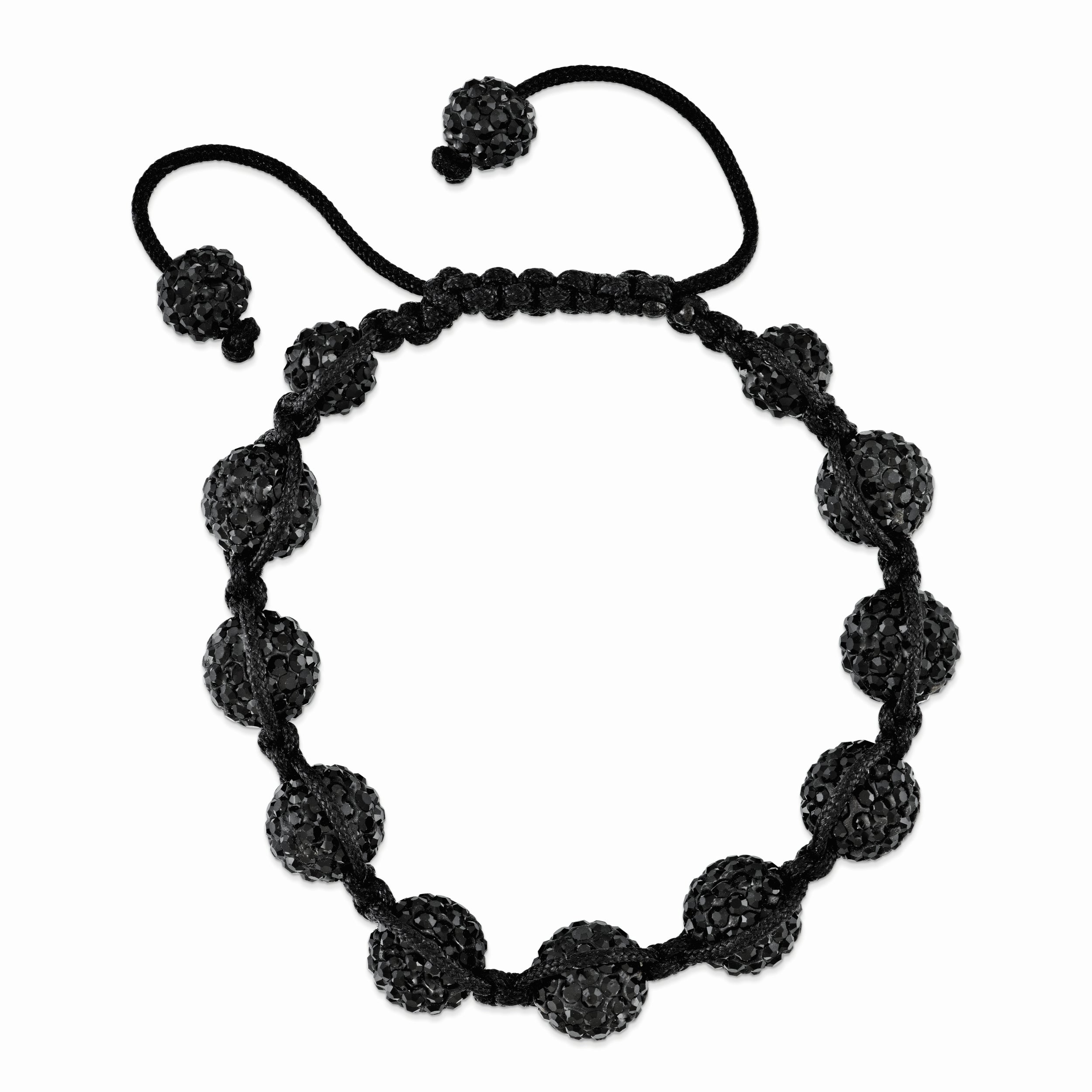 Black Crystal Adjustable Nylon Bracelet  Elegant Slip-On Design