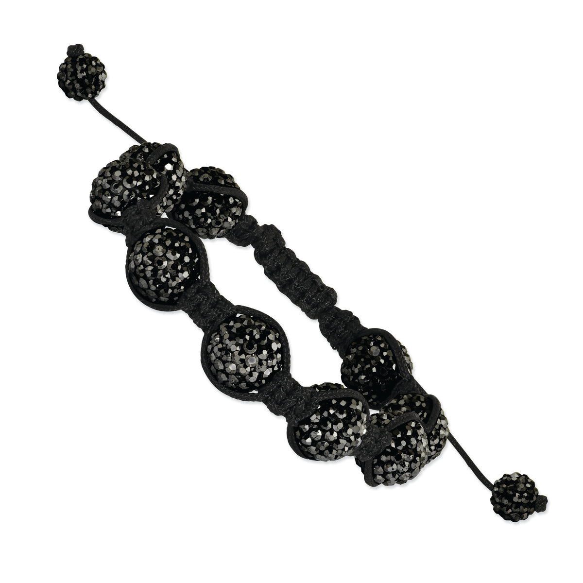 12mm Black Crystal Beads Black Cord Bracelet