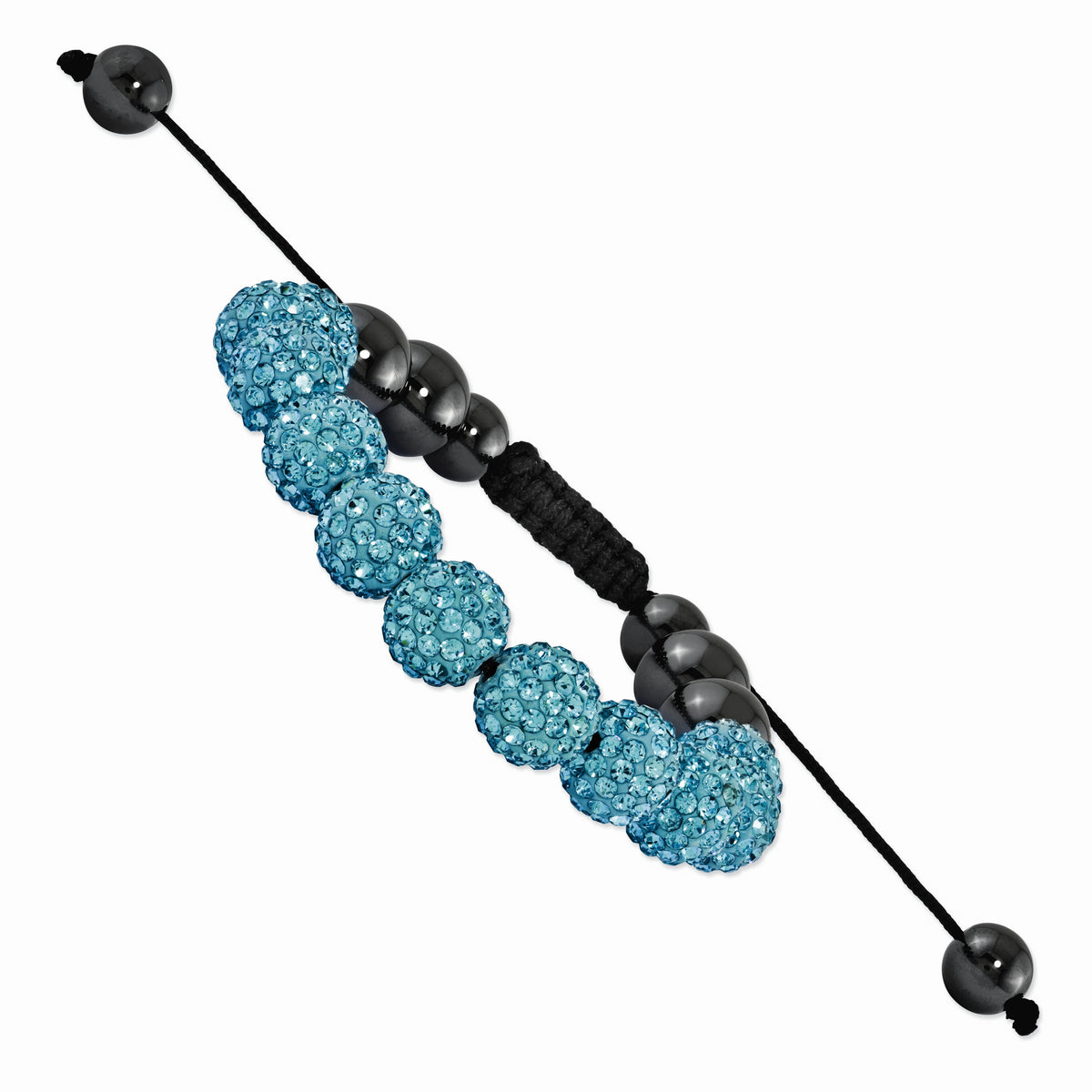 10mm Turquoise Crystal & Hematite Beads Black Cord Bracelet
