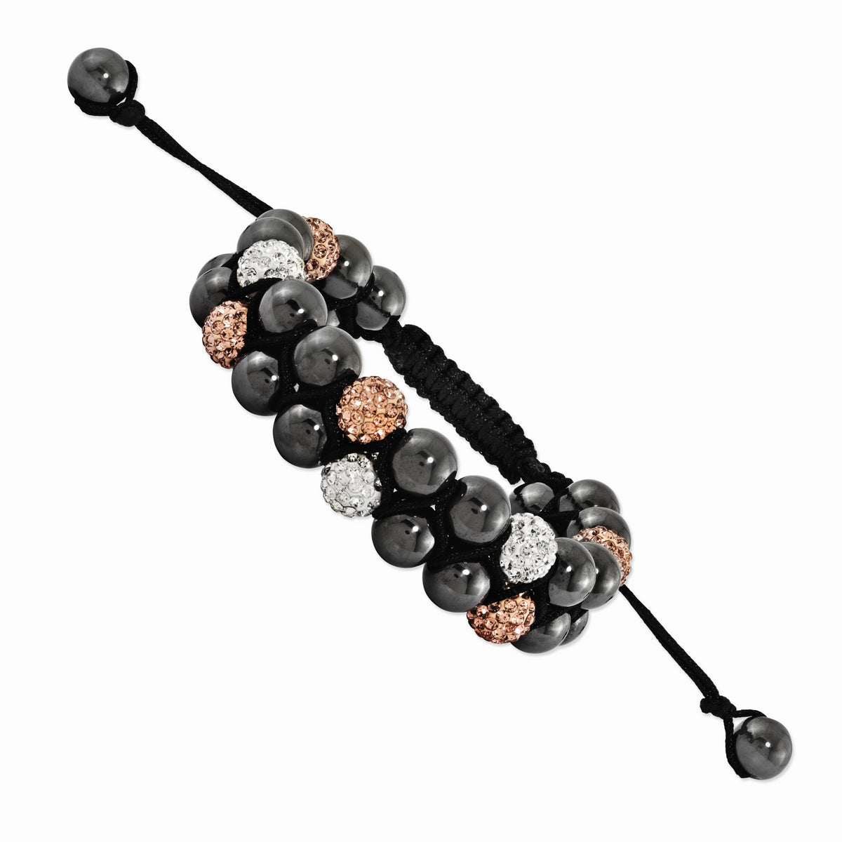 8mm Hematite White/Peach Crystal Beads Black Cord Bracelet