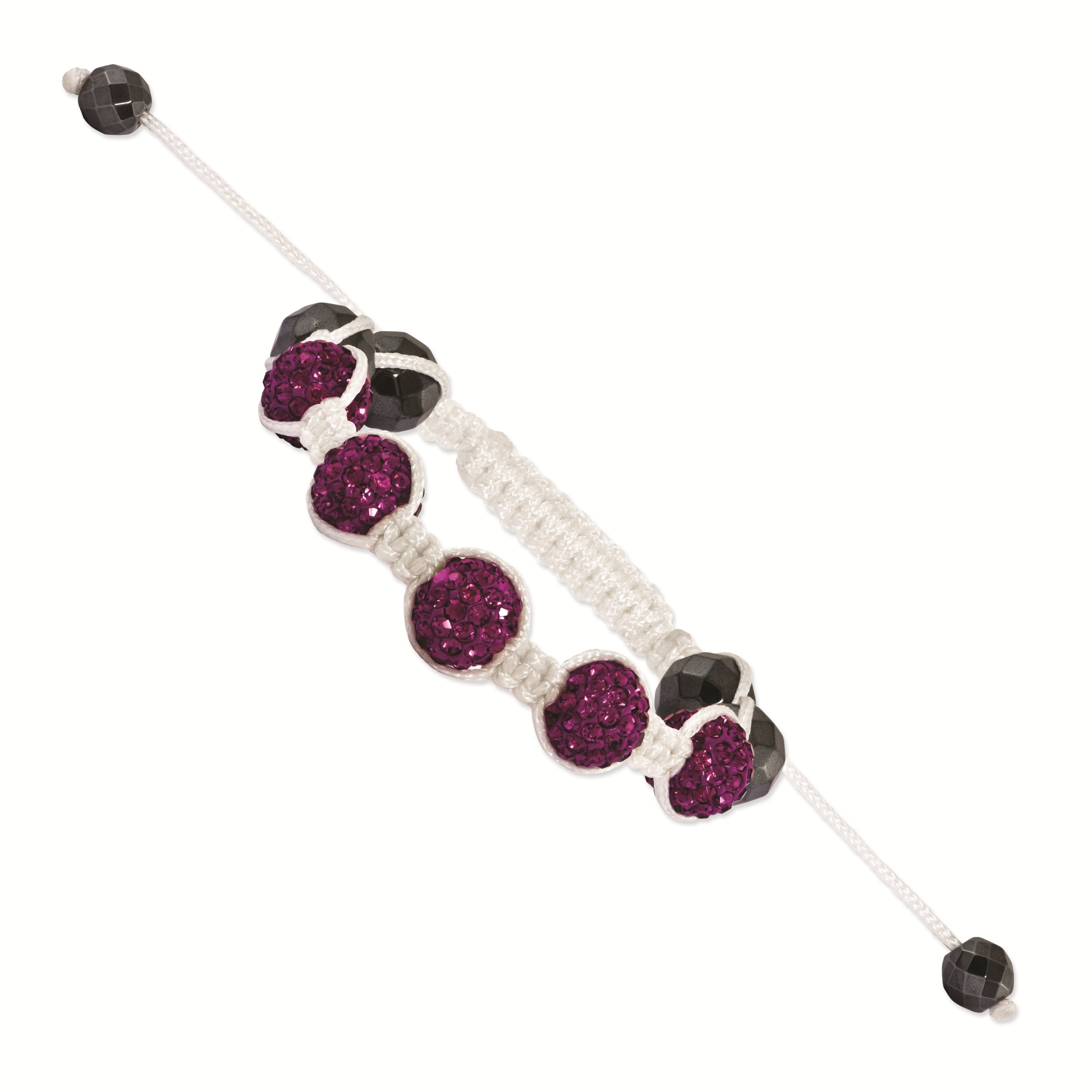 8mm Dark Pink and Hematite Beads White Cord Petite Bracelet
