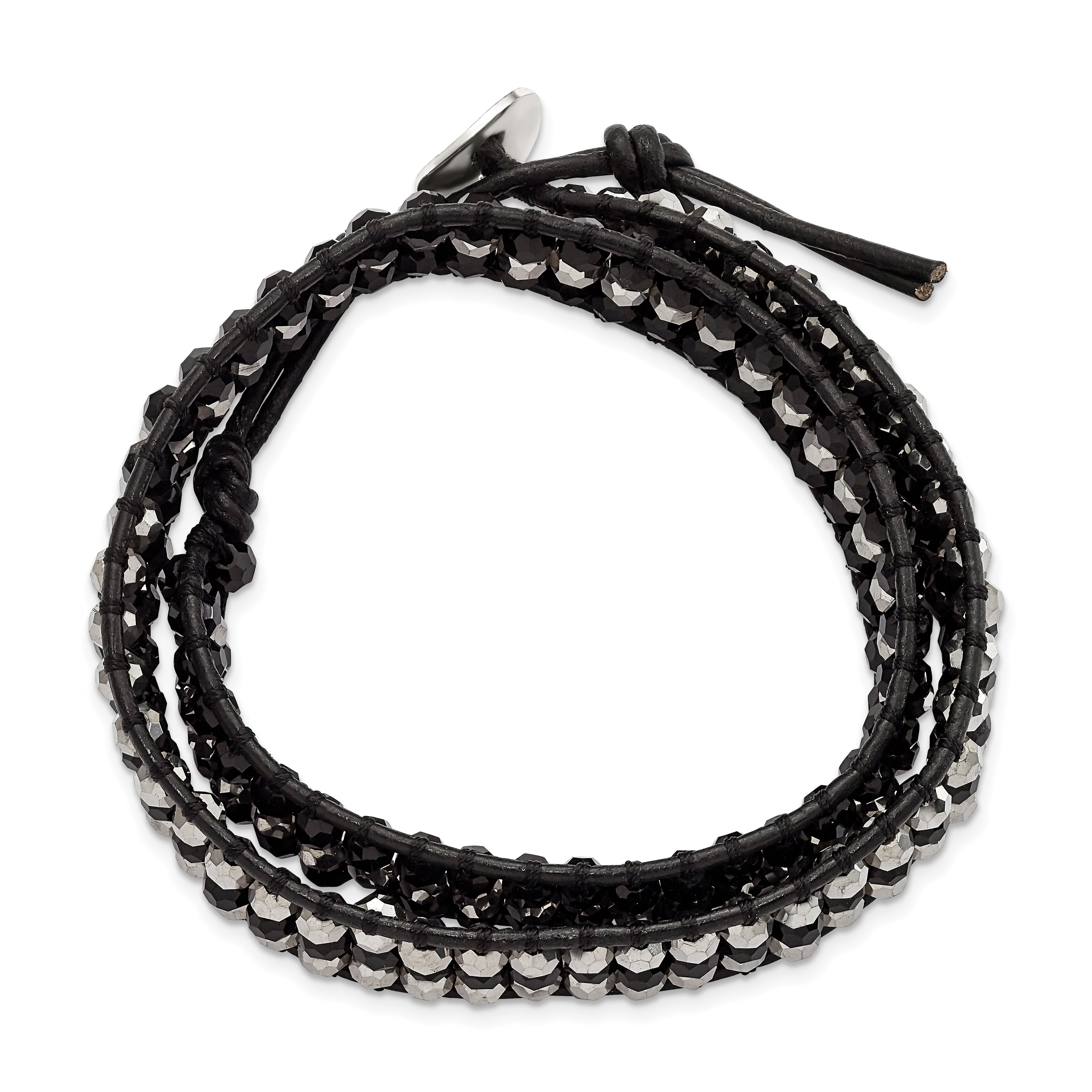 Sophia Jewelers Black Leather Multi-Color Crystal Wrap Bracelet