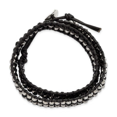 Sophia Jewelers Black Leather Multi-Color Crystal Wrap Bracelet