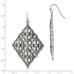 Silver-tone Clear Crystal Diamond Shaped Dangle Earrings