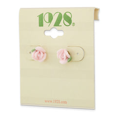 Vintage Gold-Tone Porcelain Rose Stud Earrings for Women  Elegant 10mm Design