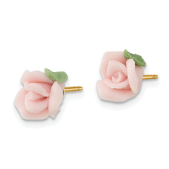 Vintage Gold-Tone Porcelain Rose Stud Earrings for Women  Elegant 10mm Design