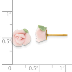 Vintage Gold-Tone Porcelain Rose Stud Earrings for Women  Elegant 10mm Design