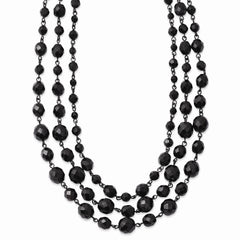 Black-plated Black Glass Beads 16in w/3in ext Necklace
