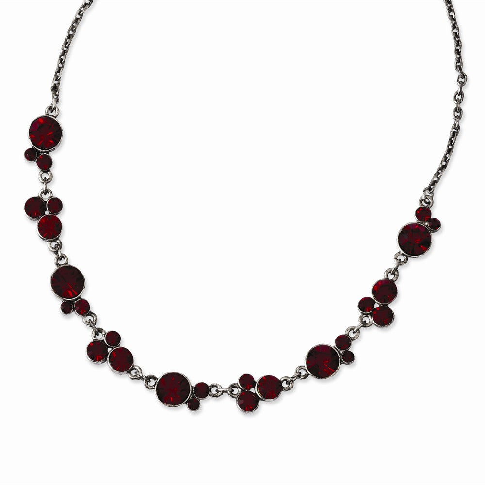 Silver-tone Red Crystal 16in w/3in ext Necklace