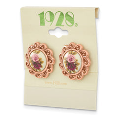 1928 Jewelry Rose-tone Filigree Frame Rose Floral Motif Non-pierced Earrings