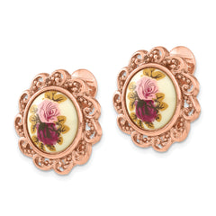 Rose-Tone Filigree Floral Button Earrings Non-Pierced Vintage Inspired