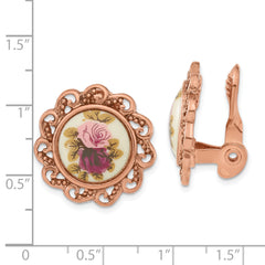 Rose-Tone Filigree Floral Button Earrings Non-Pierced Vintage Inspired